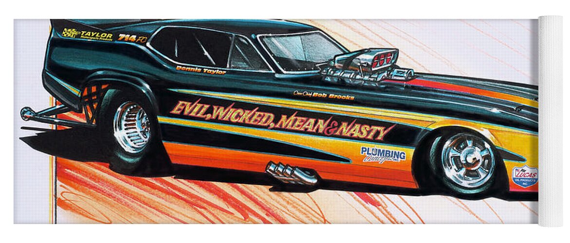 Nhra Funny Car Hell Fire Nitro Top Fuel Dragster Kenny Youngblood John Force Yoga Mat featuring the painting Evil Wicked Mean and Nasty by Kenny Youngblood