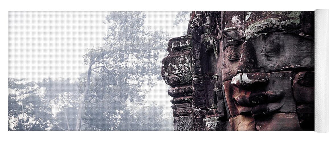 Battambang Yoga Mat featuring the photograph Faces of Bayon in Siem Reap by Arj Munoz