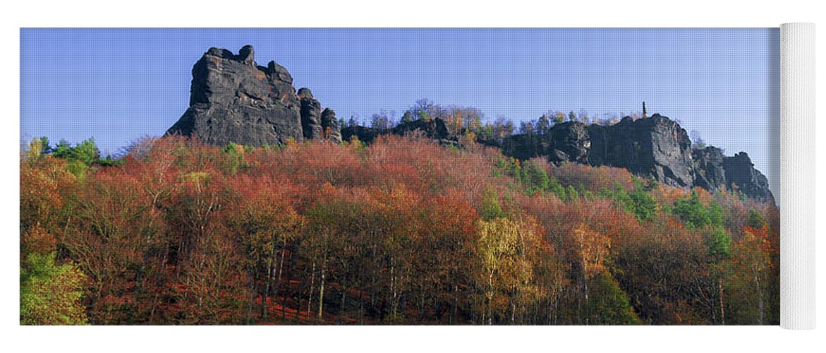 Saxon Switzerland Yoga Mat featuring the photograph Fall colors around Lilienstein mountain by Sun Travels