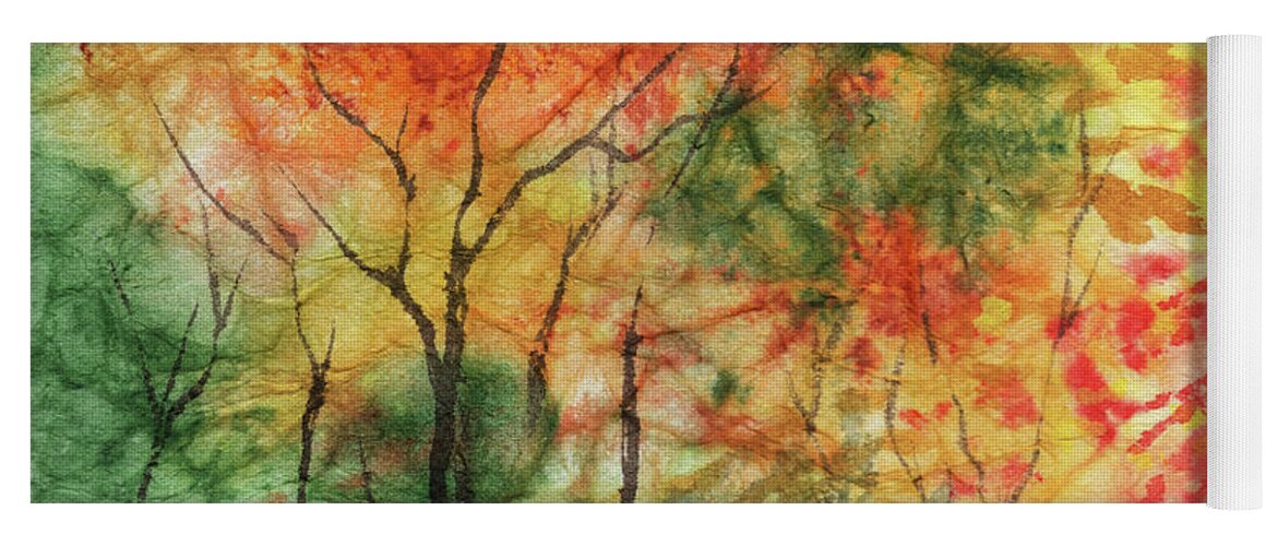 Fall Landscape Yoga Mat featuring the painting Fall Garden Watercolor Trees by Irina Sztukowski
