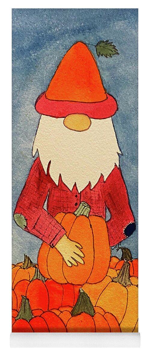 Fall Yoga Mat featuring the mixed media Fall Gnome with Pumpkins by Lisa Neuman