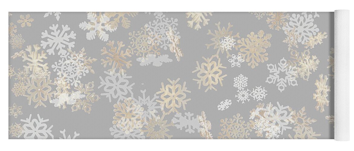 Snowflake Yoga Mat featuring the photograph Falling snowflakes pattern on grey background by Simon Bratt
