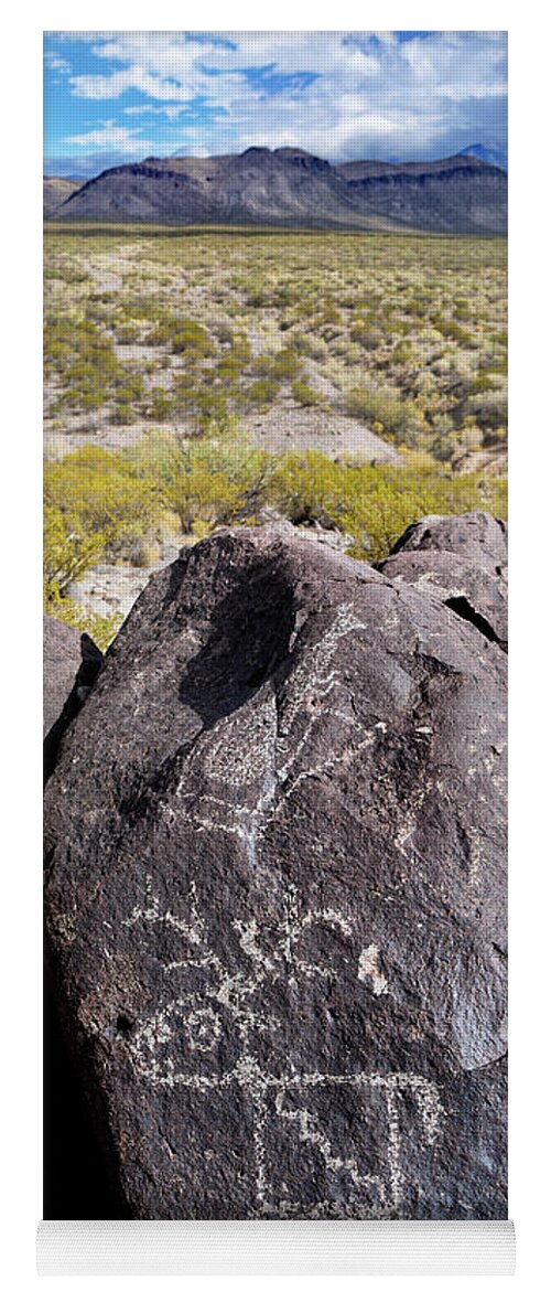 Three Rivers Petroglyphs Yoga Mat featuring the photograph Fanciful Zoomorphic Petroglyphs Jornada Mogollon Culture Rock Art by Kathleen Bishop