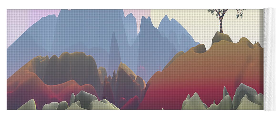 Fantasy Landscape Yoga Mat featuring the digital art Fantasy Mountain by Phil Perkins