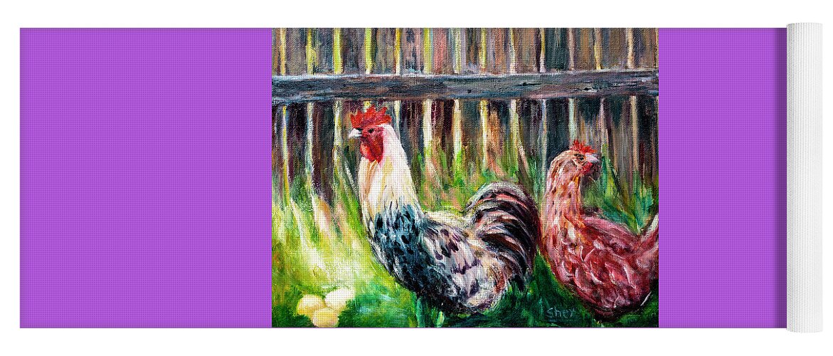 Art - Acrylic Yoga Mat featuring the painting Farm Yard Chicken - Acrylic Art by Sher Nasser