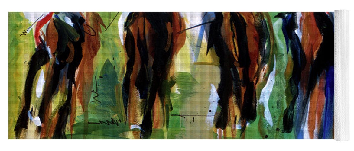 Kentucky Horse Racing Yoga Mat featuring the painting Fast Five by John Gholson