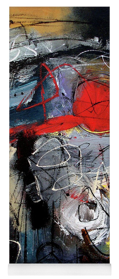 Abstract Yoga Mat featuring the painting Red Pour by Jim Stallings