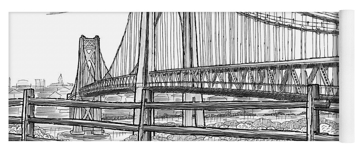 Poughkeepsie Yoga Mat featuring the drawing FDR Mid-Hudson Bridge by Richard Wambach