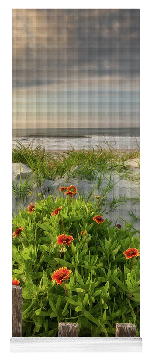 Folly Beach Yoga Mat featuring the photograph Fence and Flowers Folly Beach by Donnie Whitaker