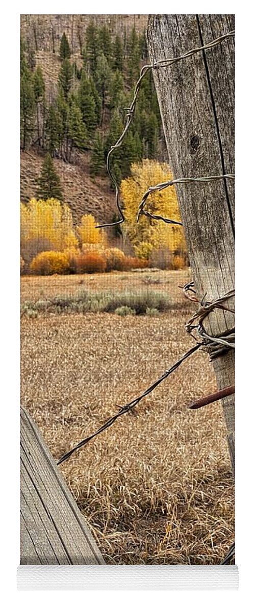 Close-up Yoga Mat featuring the photograph Barbed Wire Mountain Fence by Jerry Abbott