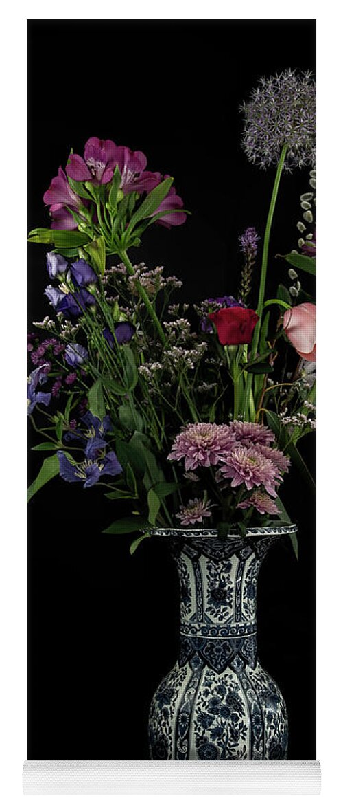 Flowers Yoga Mat featuring the digital art Field bouquet in a Delft blue vase by Marjolein Van Middelkoop