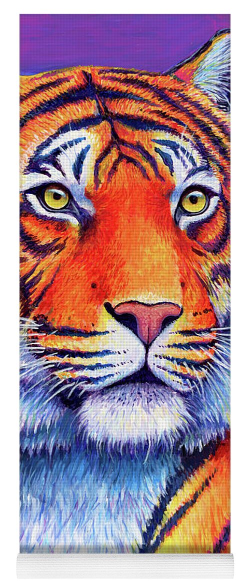 Tiger Yoga Mat featuring the painting Fiery Beauty - Colorful Bengal Tiger by Rebecca Wang
