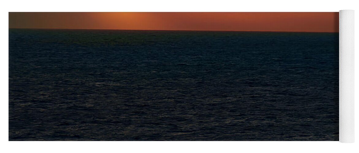 Water; Sunset; Ocean; Travel; Color Yoga Mat featuring the photograph Fiery Sunset by AE Jones