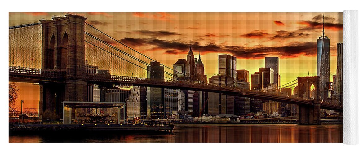 New York City Yoga Mat featuring the photograph Fiery Sunset Over Manhattan by Az Jackson