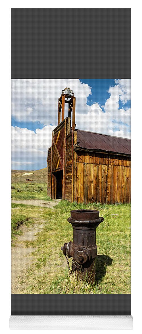 Bodie Yoga Mat featuring the photograph Fire Hydrant and Fire House in the Ghost Town of Bodie by Ron Long Ltd Photography