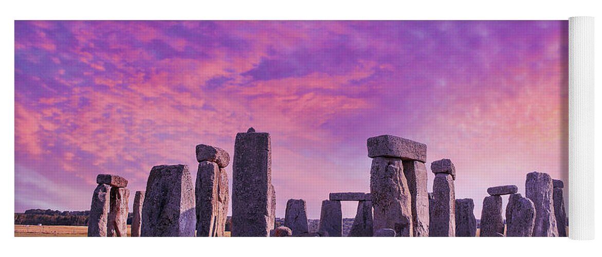 Standing Rocks Yoga Mat featuring the photograph Fire in the Sky over Stonehenge by Susan Vineyard