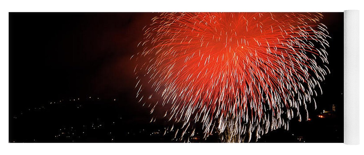 Scenery Yoga Mat featuring the photograph Fireworks Festival - Recco - Italy by Paolo Signorini