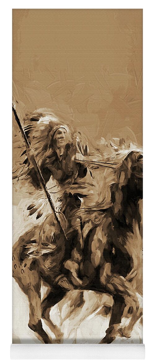 Westcoast Yoga Mat featuring the painting First Americans Fighters sepia by Gull G