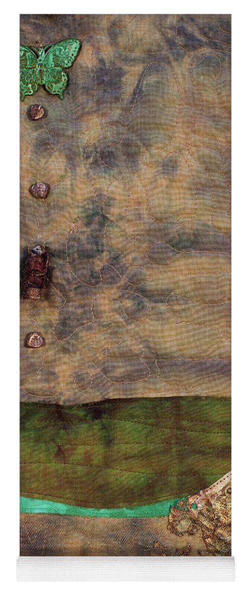 Fiber Art Yoga Mat featuring the mixed media Fish and Game 2 by Vivian Aumond