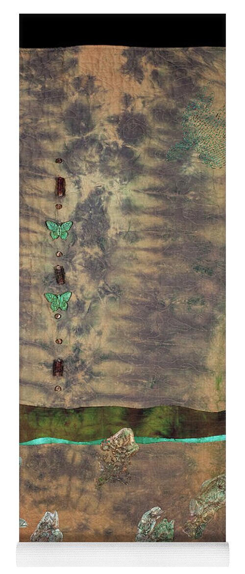 Fiber Art Yoga Mat featuring the mixed media Fish and Game by Vivian Aumond