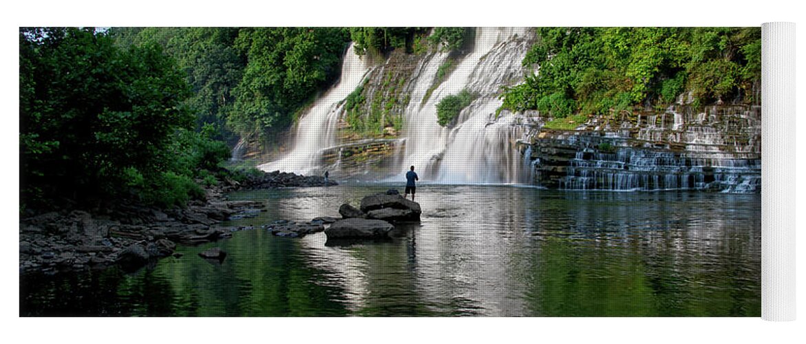 Rock Island State Park. Twin Falls Yoga Mat featuring the photograph Fishing At Twin Falls by Phil Perkins