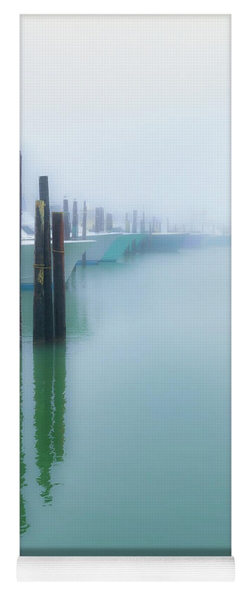 North Carolina Yoga Mat featuring the photograph Fishing Boats in Morning Fog Vertical by Dan Carmichael