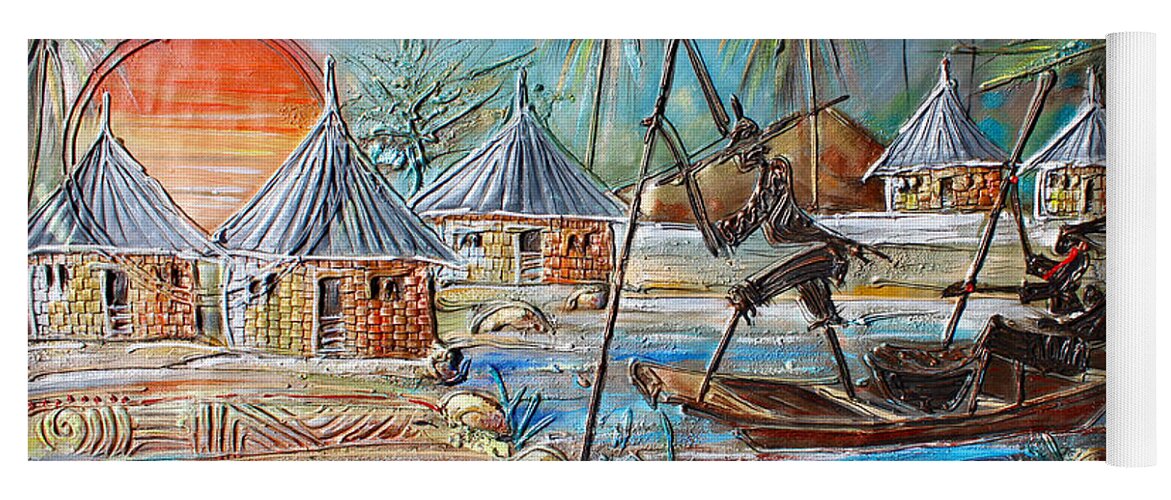 Africa Yoga Mat featuring the painting Fishing Couple by Paul Gbolade Omidiran