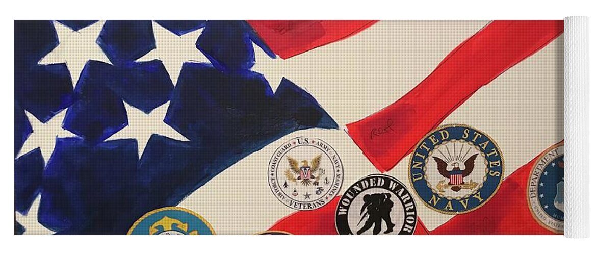  Yoga Mat featuring the mixed media Flag by Angie ONeal