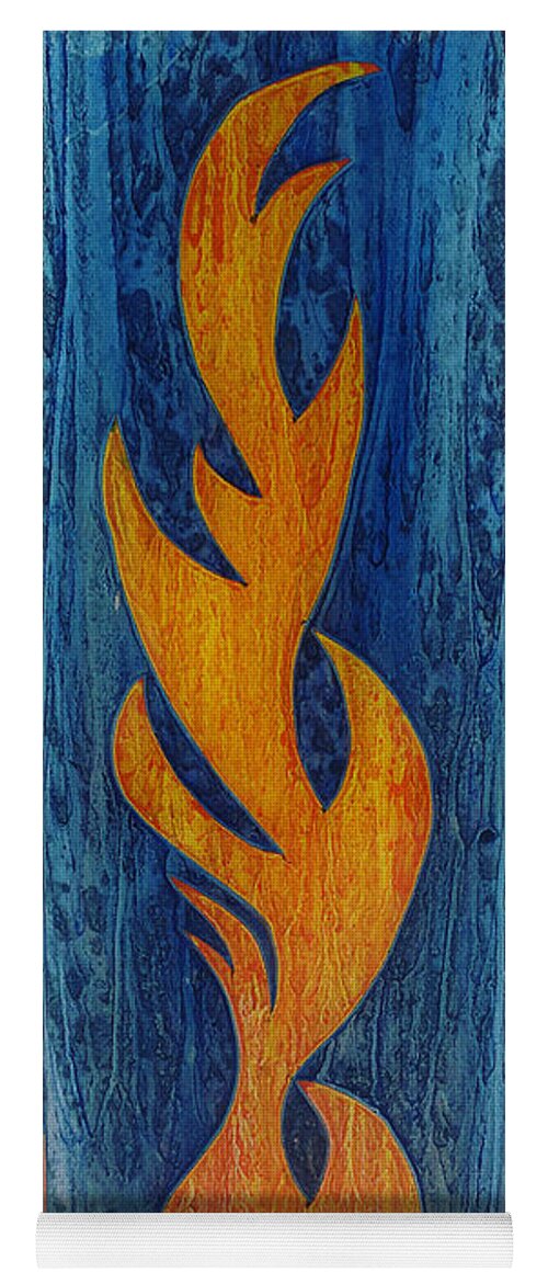 Glass Yoga Mat featuring the glass art Flame on Blue by Christopher Schranck