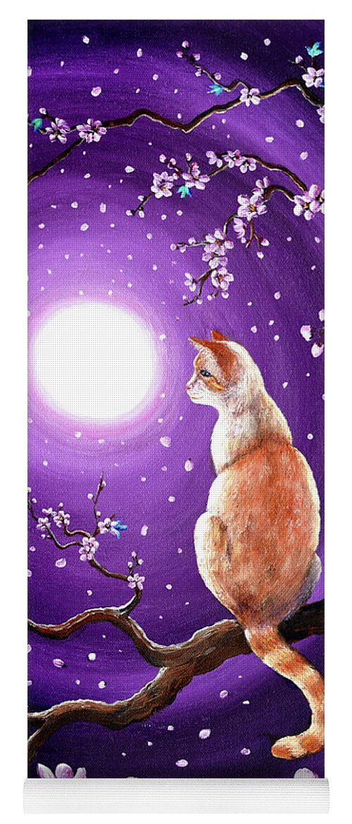 Red Point Yoga Mat featuring the painting Flame Point Siamese Cat in Dancing Cherry Blossoms by Laura Iverson