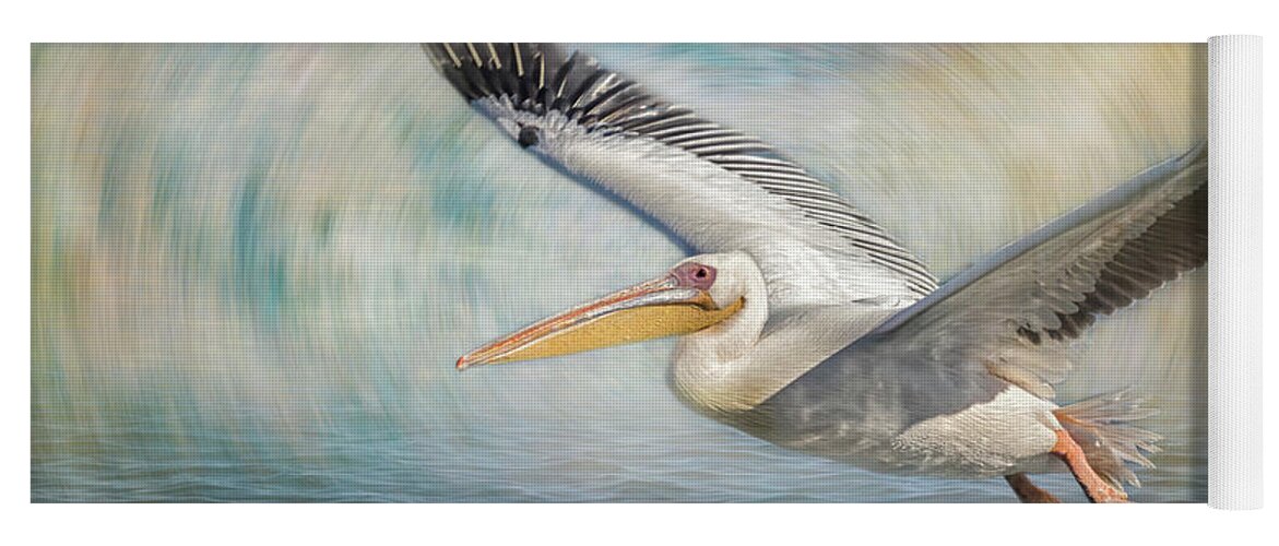 Great White Pelican Yoga Mat featuring the photograph Flight of a Great White Pelican by Belinda Greb