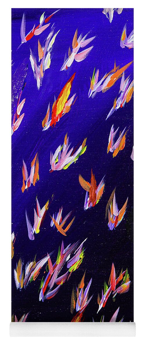 Abstract Yoga Mat featuring the digital art Flocking Birds of Paradise - Colorful Abstract Contemporary Acrylic Painting by Sambel Pedes