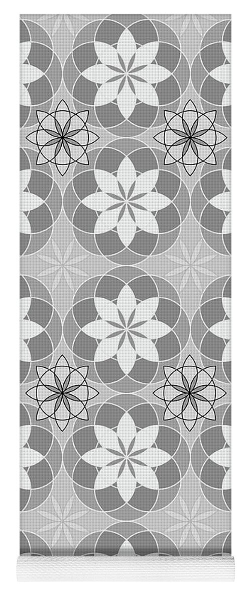 Floral Pattern Yoga Mat featuring the digital art Floral Pattern - Shades of Gray by Patricia Awapara