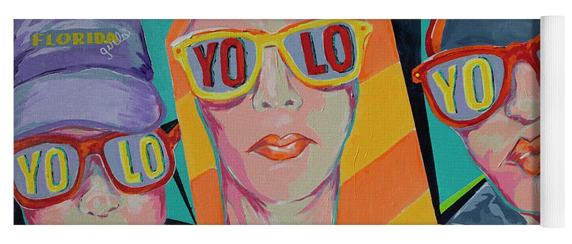 Acrylic Painting On Canvas Yoga Mat featuring the painting Florida Girls YOLO by Jane Crabtree