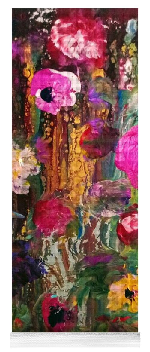 Flowers Fusion Pink Yoga Mat featuring the painting Flower Fusion by Anna Adams