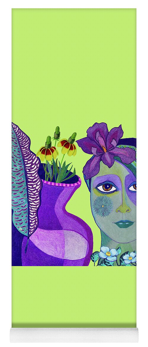 Flowers Yoga Mat featuring the mixed media Flower Girl with Feather by Lorena Cassady