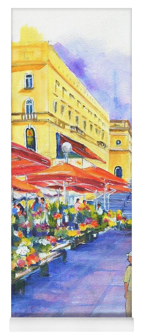 Flower Market Yoga Mat featuring the painting Flower market - Zagreb by Betty M M Wong