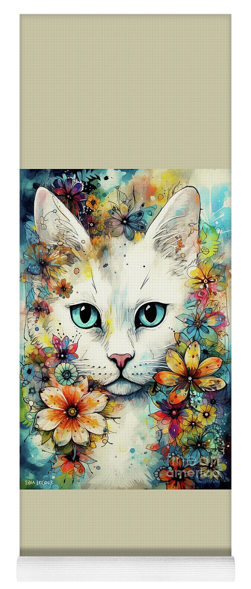 Kitten Yoga Mat featuring the painting Flower Power Pandora by Tina LeCour