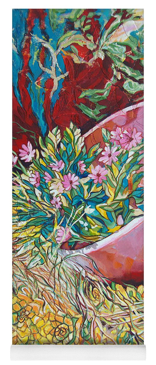 Pink Flower Yoga Mat featuring the painting Flowers in Pink Pot by Elaine Berger
