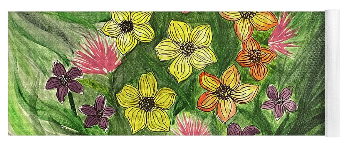 Flowers Yoga Mat featuring the mixed media Flowers by Lisa Neuman