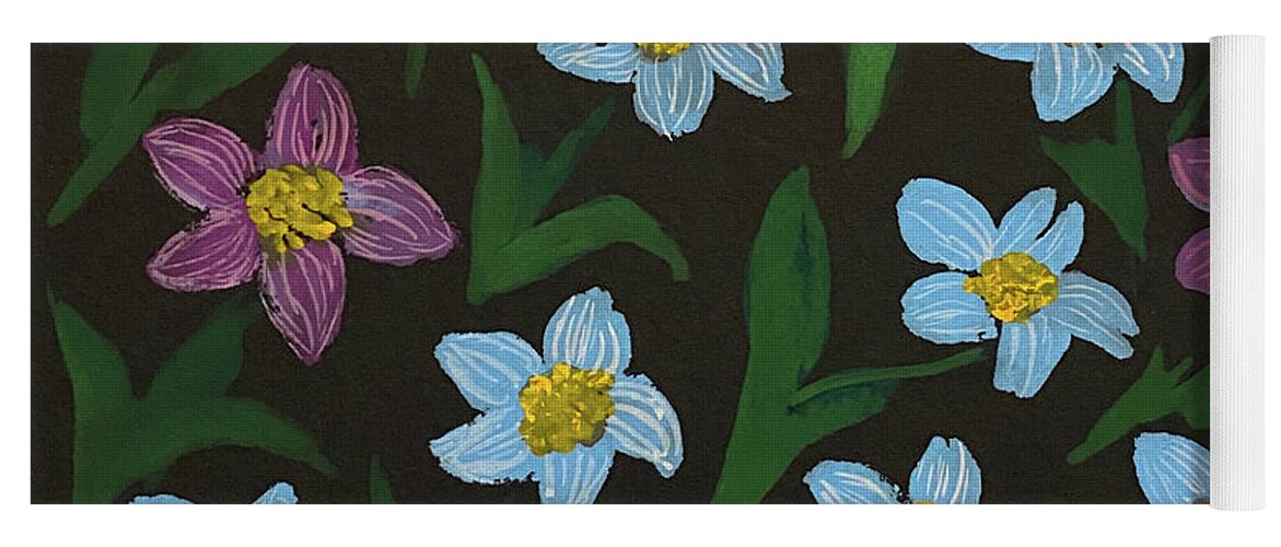 Flowers Yoga Mat featuring the painting Flowers on Black by Lisa Neuman