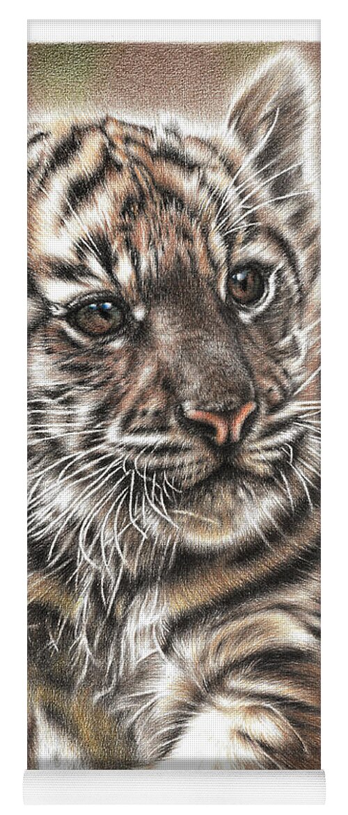 Tiger Yoga Mat featuring the drawing Fluffy Tiger Cub by Casey 'Remrov' Vormer