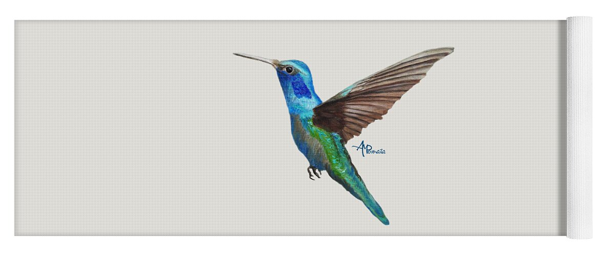 Hummingbird Yoga Mat featuring the painting Flying Hummingbird I by Angeles M Pomata