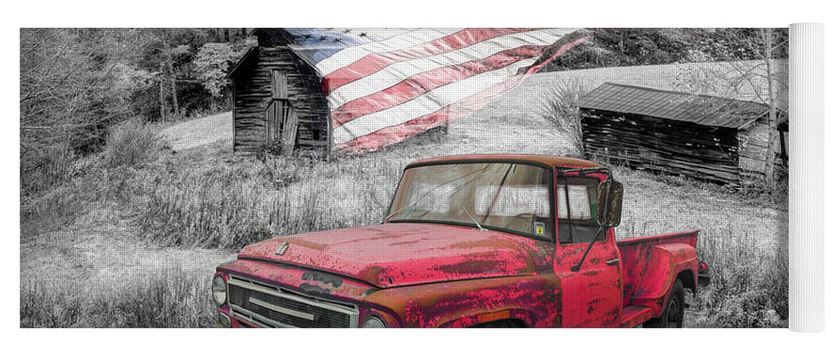 Truck Yoga Mat featuring the photograph Flying the Colors Black and White and Red by Debra and Dave Vanderlaan