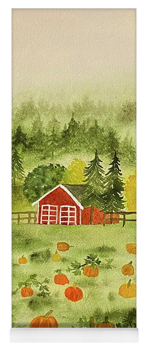 Fall Yoga Mat featuring the painting Foggy Farm by Lisa Neuman
