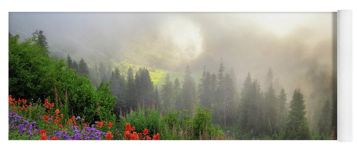 Fog Yoga Mat featuring the photograph Foggy Morning around Mount Rainier by Alex Mironyuk