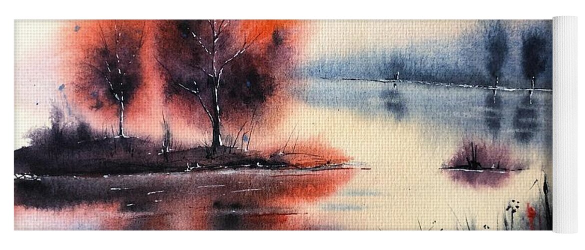 Watercolor Yoga Mat featuring the painting Foggy Morning on the River by Tanya Gordeeva