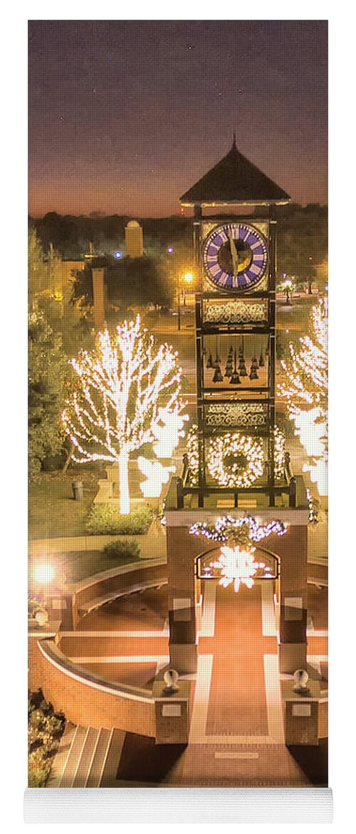 Foley Yoga Mat featuring the photograph Foley Clock Tower - Christmas by Gulf Coast Aerials -