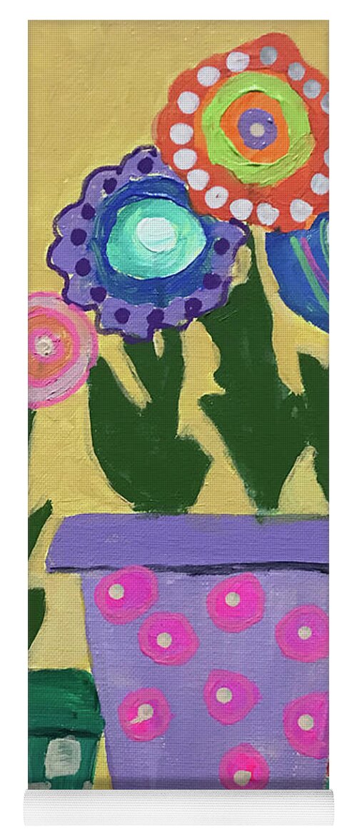 Acrylics On Linen Canvas Yoga Mat featuring the painting Folk Art Flowers #1 by Theresa Honeycheck