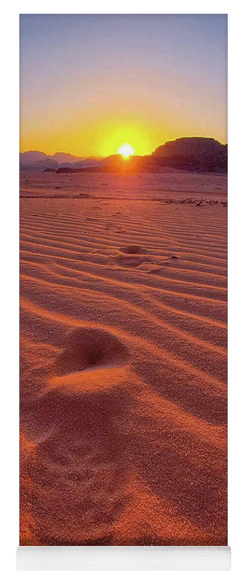 Sunset Yoga Mat featuring the photograph Footprints in the Sand by Andrea Whitaker